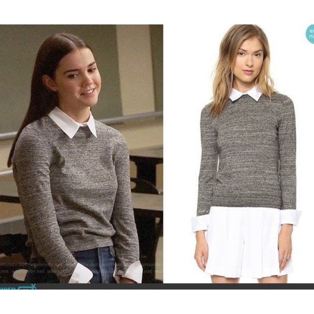 ALICE + OLIVIA Porla Collared Sweater Women's Sz M Heather Gray Preppy Old Money